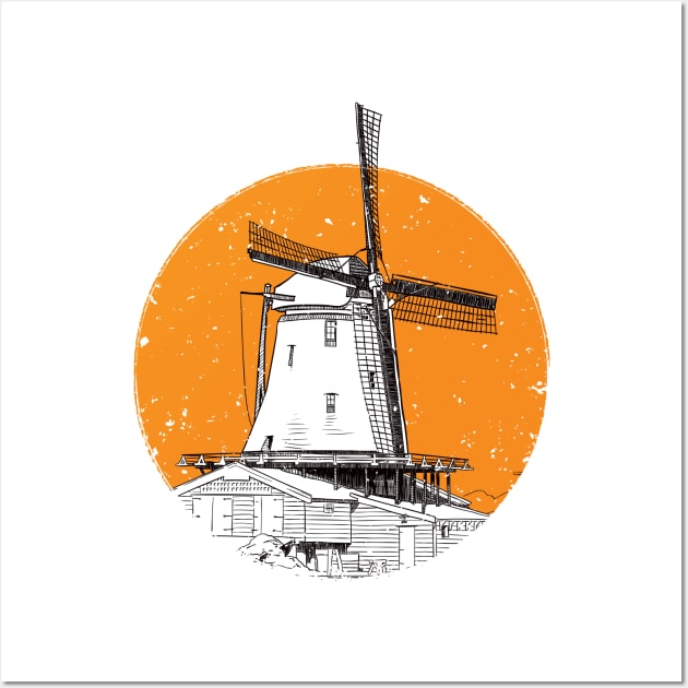 Windmill in orange circle Wall Art by StefanAlfonso
